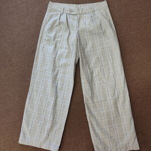 H and M Women's Tan White Plaid Dress Pants Size 10